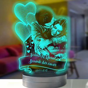 3D Photo Lamp - Couple with Side Heart Balloon